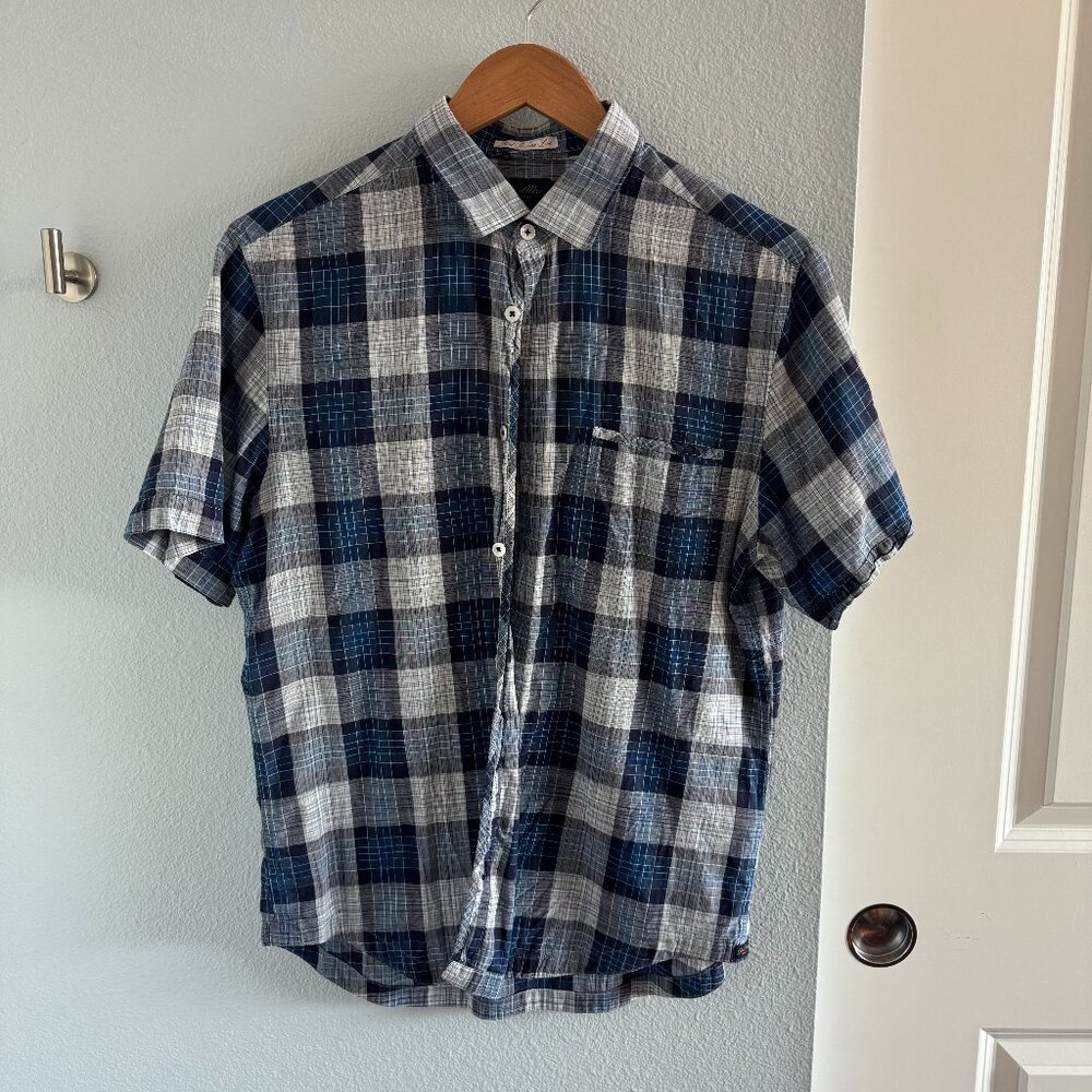 blue plaid camp shirt